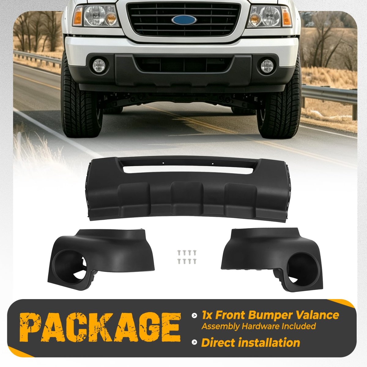 Front Bumper Lower Valance With Fog Light Holes For 2008 2011 Ford Ranger Sport Xl Xlt Fl4 Without Stx Model Textured Black
