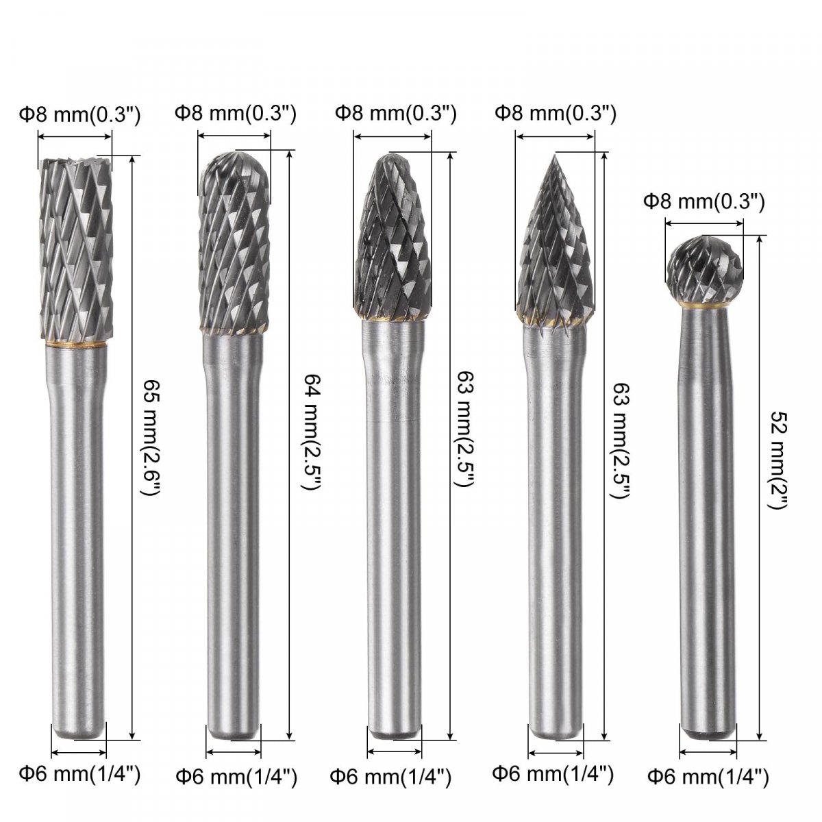 Tungsten Carbide Rotary Files 1 4 Shank Double Cut Cylindrical Radius End Burrs Tool 8mm Dia For Die Grinder Drill Bit Wood