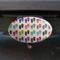 Fun Colorful Flip Flops On Sand Pattern Oval Tow Trailer Hitch Cover Plug Insert