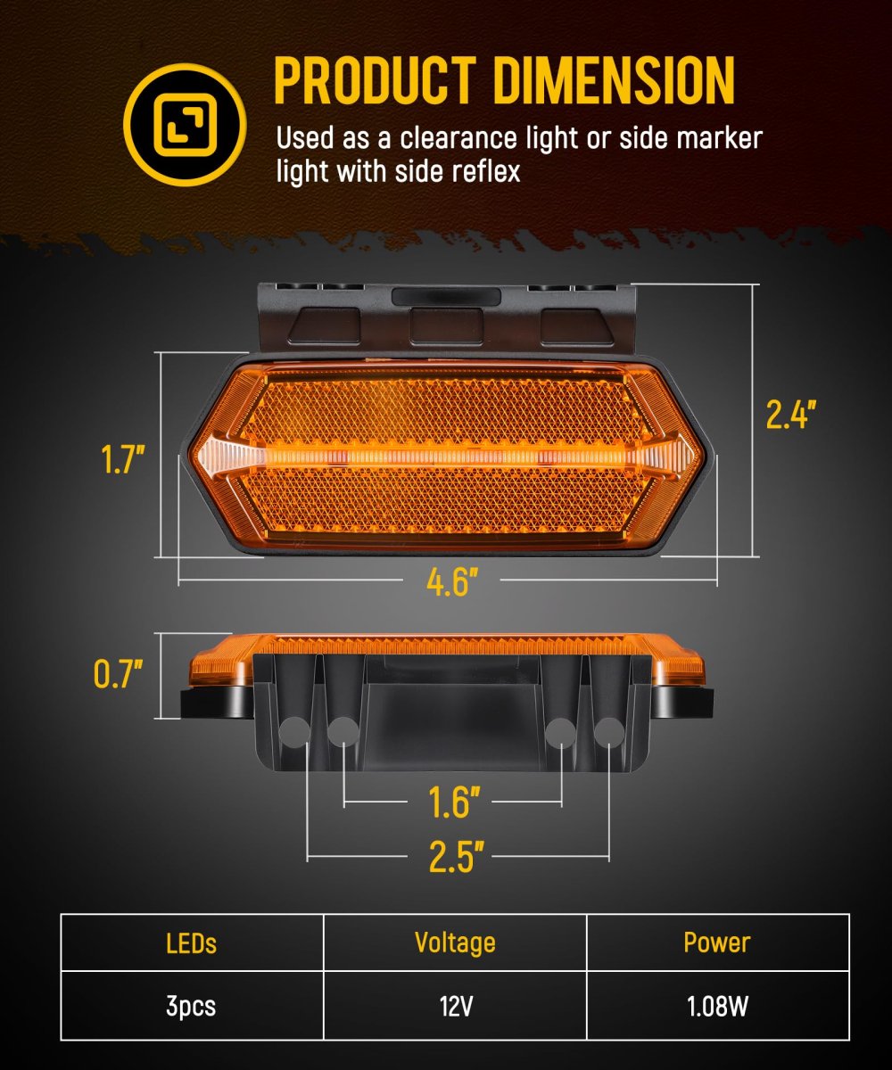 4 6 In Amber Led Side Marker Clearance Lights With Reflex Reflector Pack Universal 12v For Trailer Truck Rv And Camper