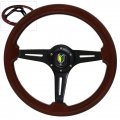 Ajp Distributors Universal 345mm 6 Bolt Dark Wood Black Aluminum Center Streak Style Steering Wheel Jdm Wakaba Horn Button 