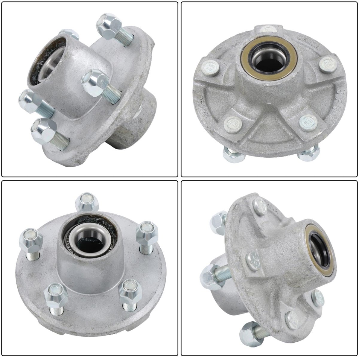 Pre-assembled 5 On 4 Inch Galvanized Trailer Hub Bearing Kit Includes Dust Cap With Rubber Plugs Suitable For 1-1 16 Spindle