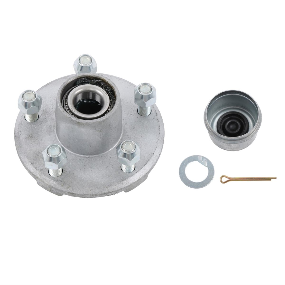 Pre-assembled 5 On 4 Inch Galvanized Trailer Hub Bearing Kit Includes Dust Cap With Rubber Plugs Suitable For 1-1 16 Spindle