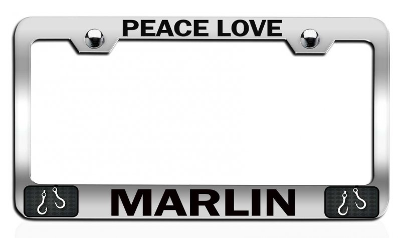 Peace Love Marlin Fishing Chrome Metal License Plate Frame Tag Holder I98