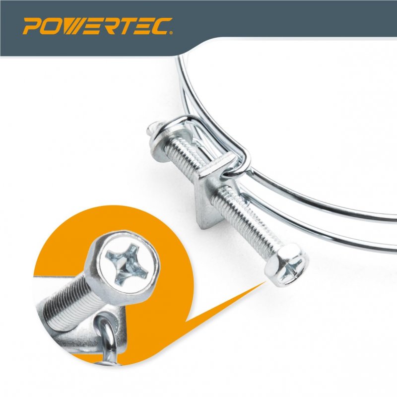 Powertec 70217 5 Inch Double Wire Hose Clamp With Bolt Adjustable Clamps For Dust Collection System Accessories Dryer Vent Hvac