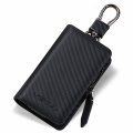 Visoul Car Key Case Carbon Fiber Leather Smart Fob Zipper With Keychain And Metal Hook C01-black 