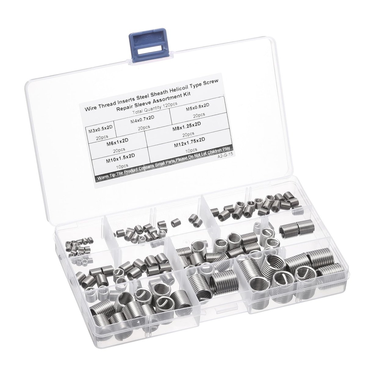 120pcs Wire Thread Insert Kit M3 M4 M5 M6 M8 M10 M12 2d Metric 304 Stainless Steel Helical Inserts Coiled Repair Threaded