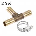Uxcell Barb Hose Fitting 8mm Od Tee T Shape Pipe Connector Brass 2pcs With 6pcs 6-12mm Clamps