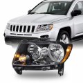 Passenger Side Headlight Assembly For 2014 2017 Jeep Compass Halogen Type Black Housing Clear Lens Replacement Lamp