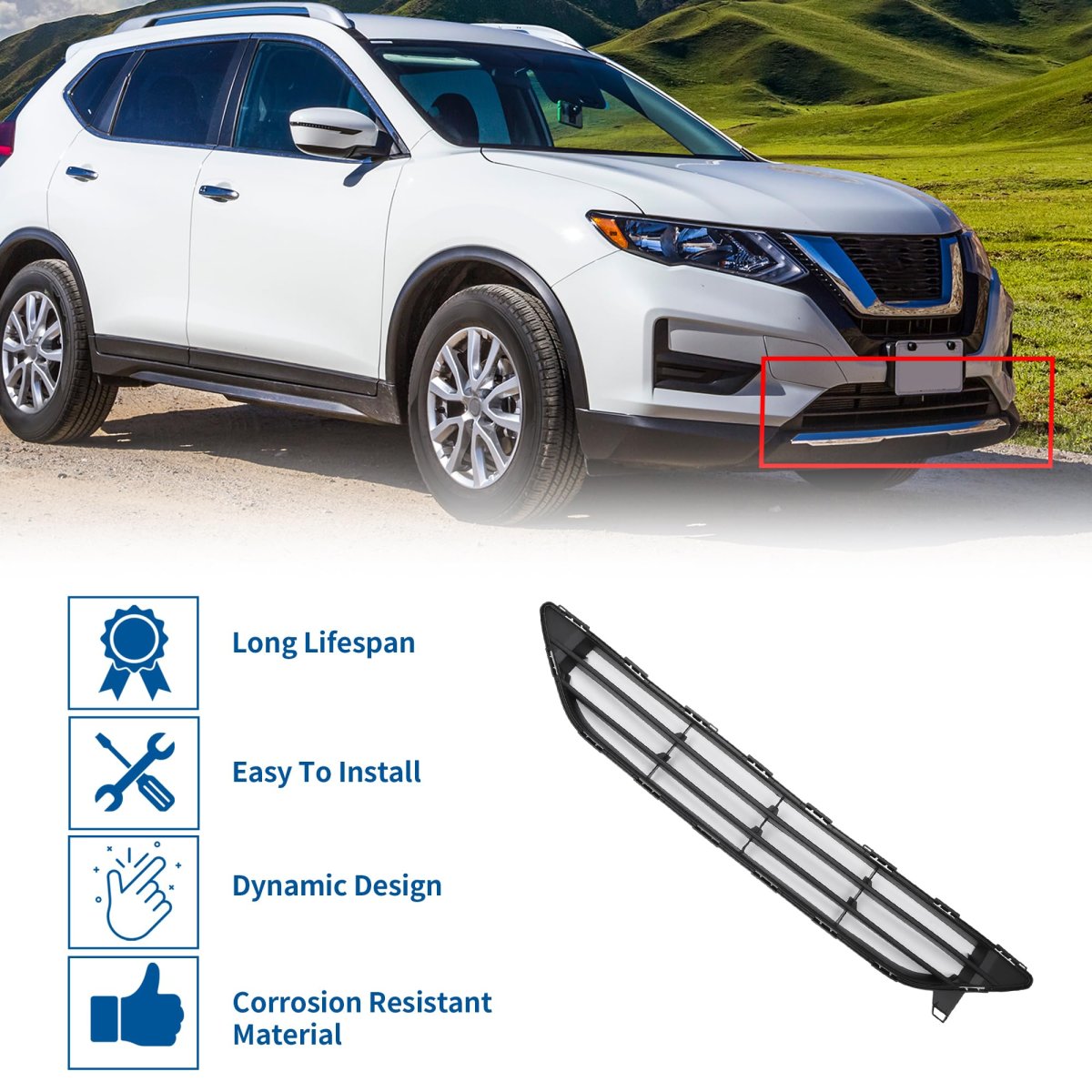 No 622546fl0a Black Front Lower Hood Bumper Grille For Nissan Rogue 2 5l Cvt 2wd S 2row 2016-2020 Kidney Grill 1pcs