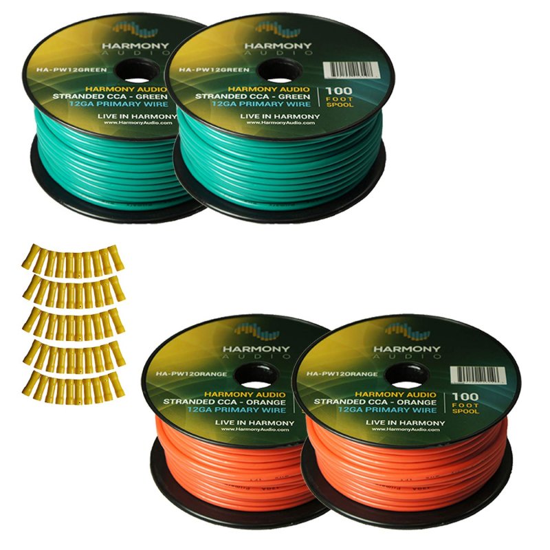 Harmony Audio Primary Single Conductor 12 Gauge Power Or Ground Wire 4 Rolls 400 Feet Green Orange For Car Trailer Model Train