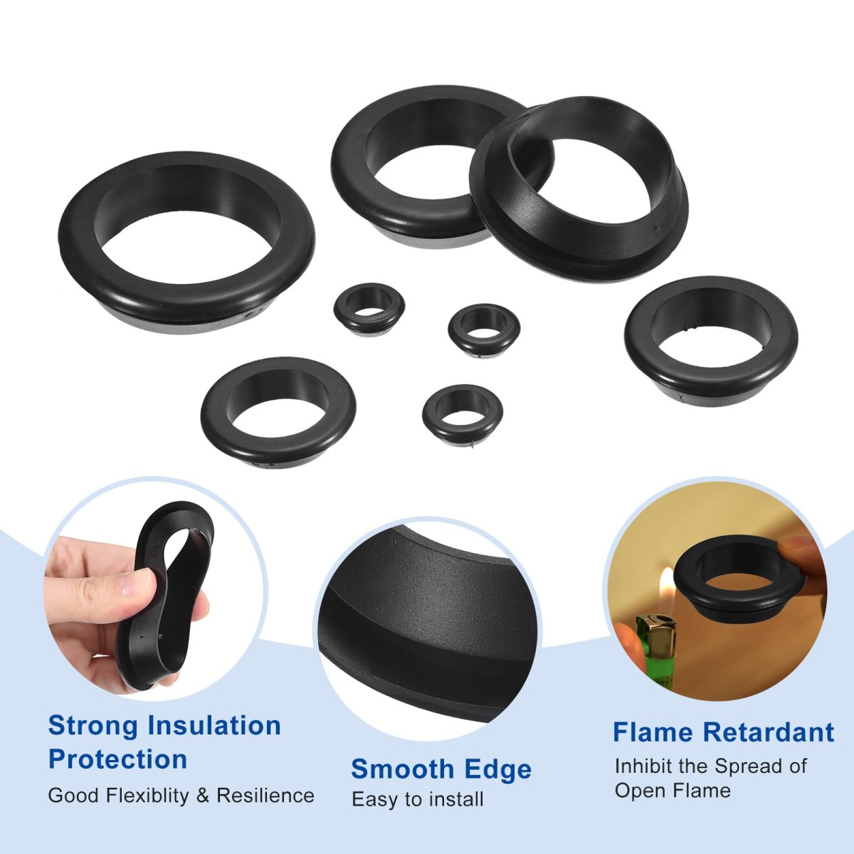 38 Pcs Rubber Grommets 3mm Id 5mm Drill Hole Double Sided Hollow Firewall Plugs Round Electrical Wiring Gasket Black