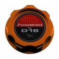 Vms Racing Orange Oil Cap With Powered By D16 Emblem In Cnc Machined Billet Aluminum Compatible Honda Acura Integra Engines