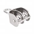 Uxcell M32 Lifting Crane Swivel Hook Double Pulley Block Hanging Wire Towing Wheel 304 Stainless Steel