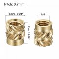 Uxcell Knurled Insert Nut M4 X 7mm L 6mm Od Female Thread Brass Embedding 30 Pcs