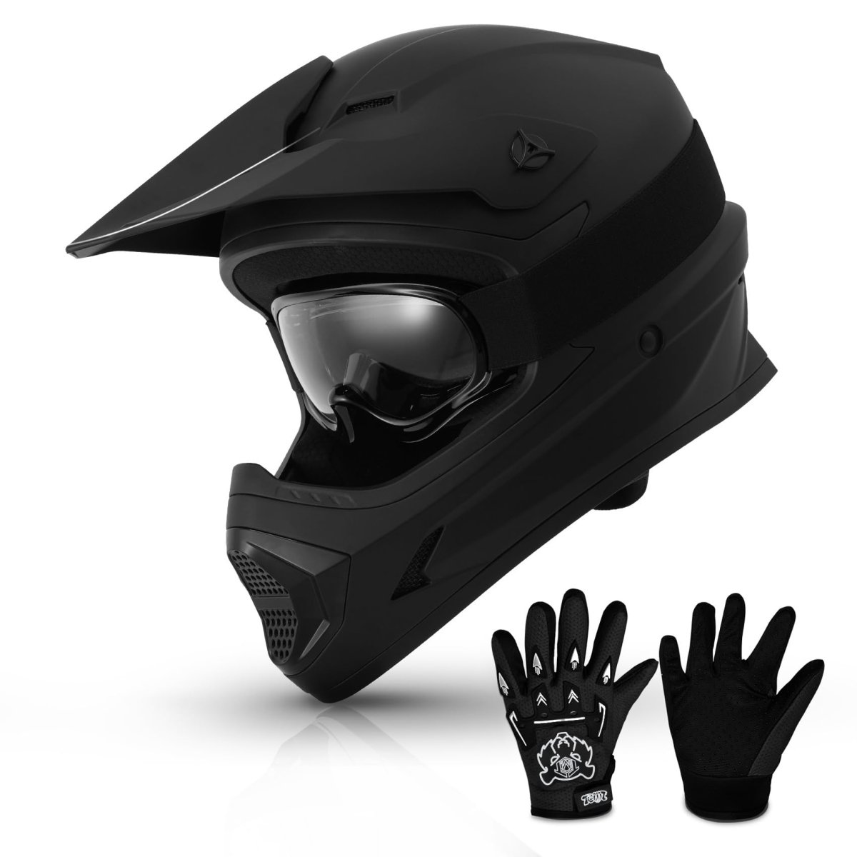 Tcmt Dot Youth Kids Motocross Offroad Street Helmet Full Face Motorcycle Atv Dirt Bike Gloves Goggles Mystery Black-l