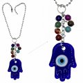 Luckboostium Seven 7 Chakra Stones And Hamsa Hand Car Rearview Mirror Hanging Accessories Crystal Decor For Teens Healing 