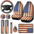 10 Pieces American Flag Car Seat Covers Accessories Set Steering Wheel Cover Armrest Pads Cup Holders Independence Day 