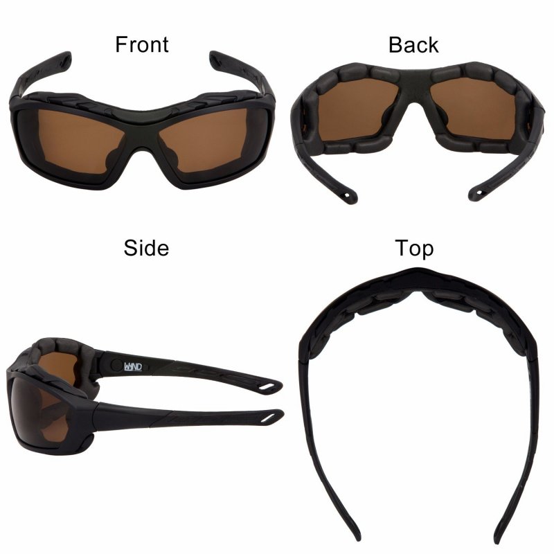Polarized Motorcycle Riding Sunglasses Model Wb330pzbkam Large Frame With Removable Foam Wind Liner And Articulating Arms Black