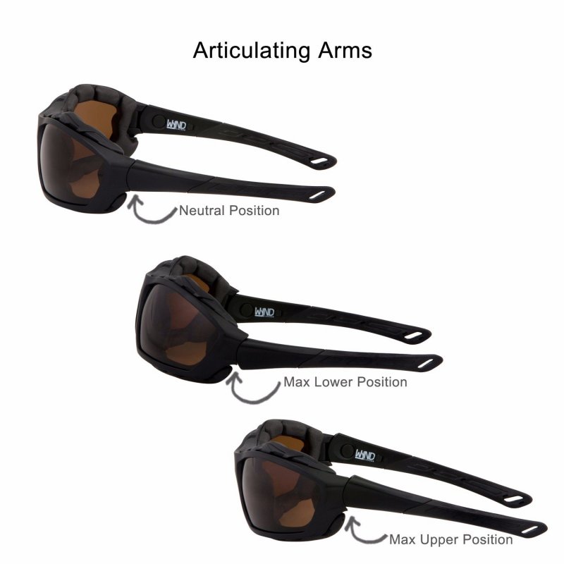 Polarized Motorcycle Riding Sunglasses Model Wb330pzbkam Large Frame With Removable Foam Wind Liner And Articulating Arms Black