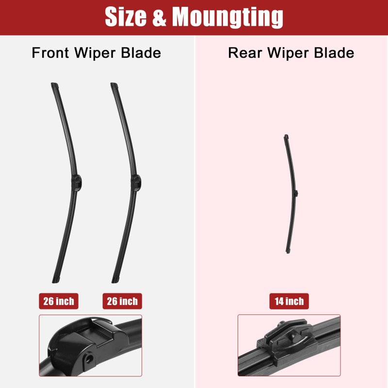Acropix 26 14 Front Rear Windshield Wiper Blade Set Fit For Volkswagen Touareg Porsche Cayenne With Side-lock Pack Of 3 Black