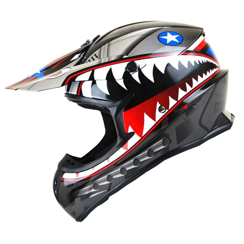 1storm Adult Motocross Helmet Bmx Mx Atv Dirt Bike Downhill Mountain Monster Shark Black Goggles Skeleton Glove Bundle