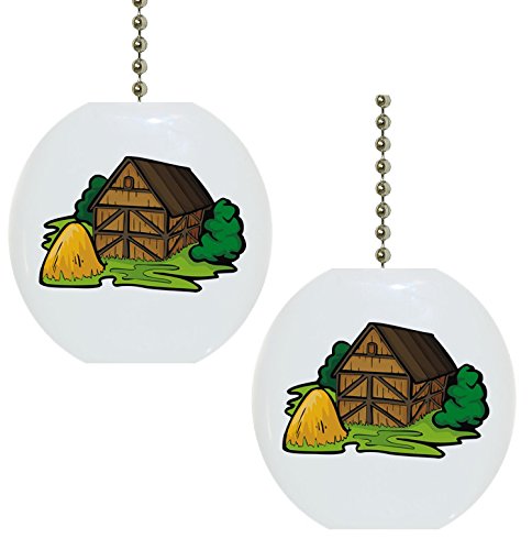 Set Of 2 Barn And Haystack Farm Solid Ceramic Fan Pulls