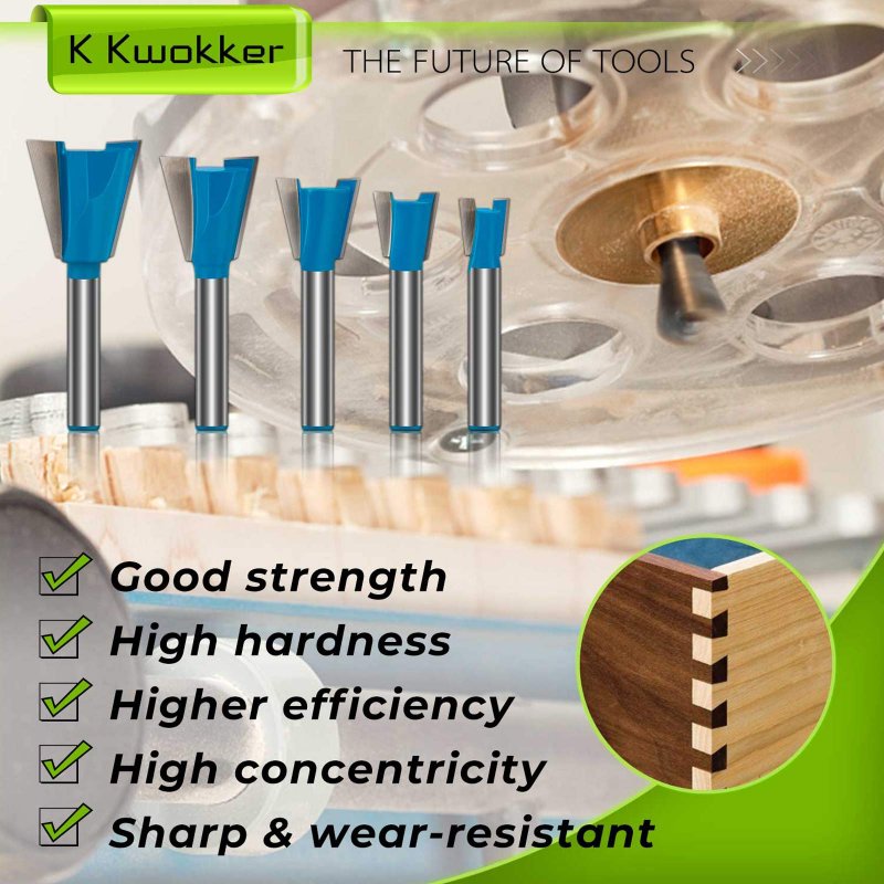 Dovetail Router Bit Set 1 4 In Shank 5 Piece Wood Milling Cutter 3 8 2 7 Dia For Boxes Drawers And Fine Casework Woodworking