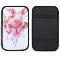 Hoamoya Pink Pig In A Cocktail Glass Center Console Cover Funny Animals Car Armrest Box Pad Accessories Interior Arm Rest For 