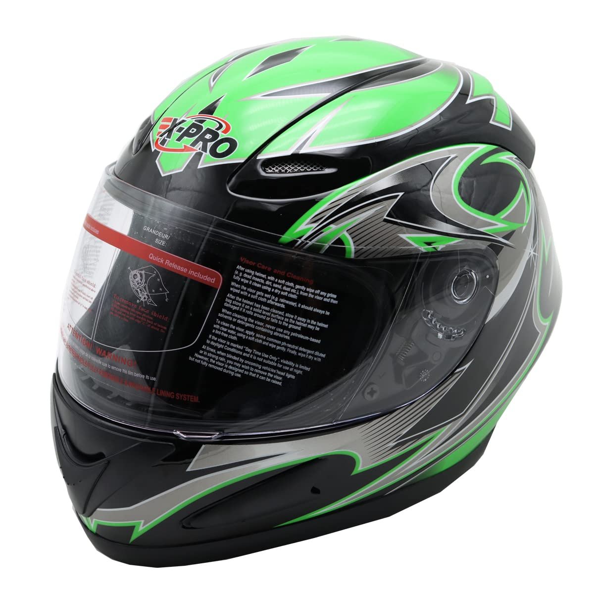 X-pro Adult Motorcycle Full Face Helmet Dot Approved Medium Green