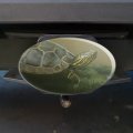 Painted Turtle On A Mossy Log Oval Tow Trailer Hitch Cover Plug Insert