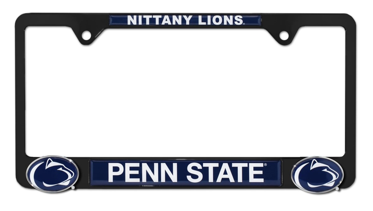 Penn State University Black Metal License Plate Frame With 3d Logos Premium Weather Proof Automotive Car Tag Holder 12 25 In X
