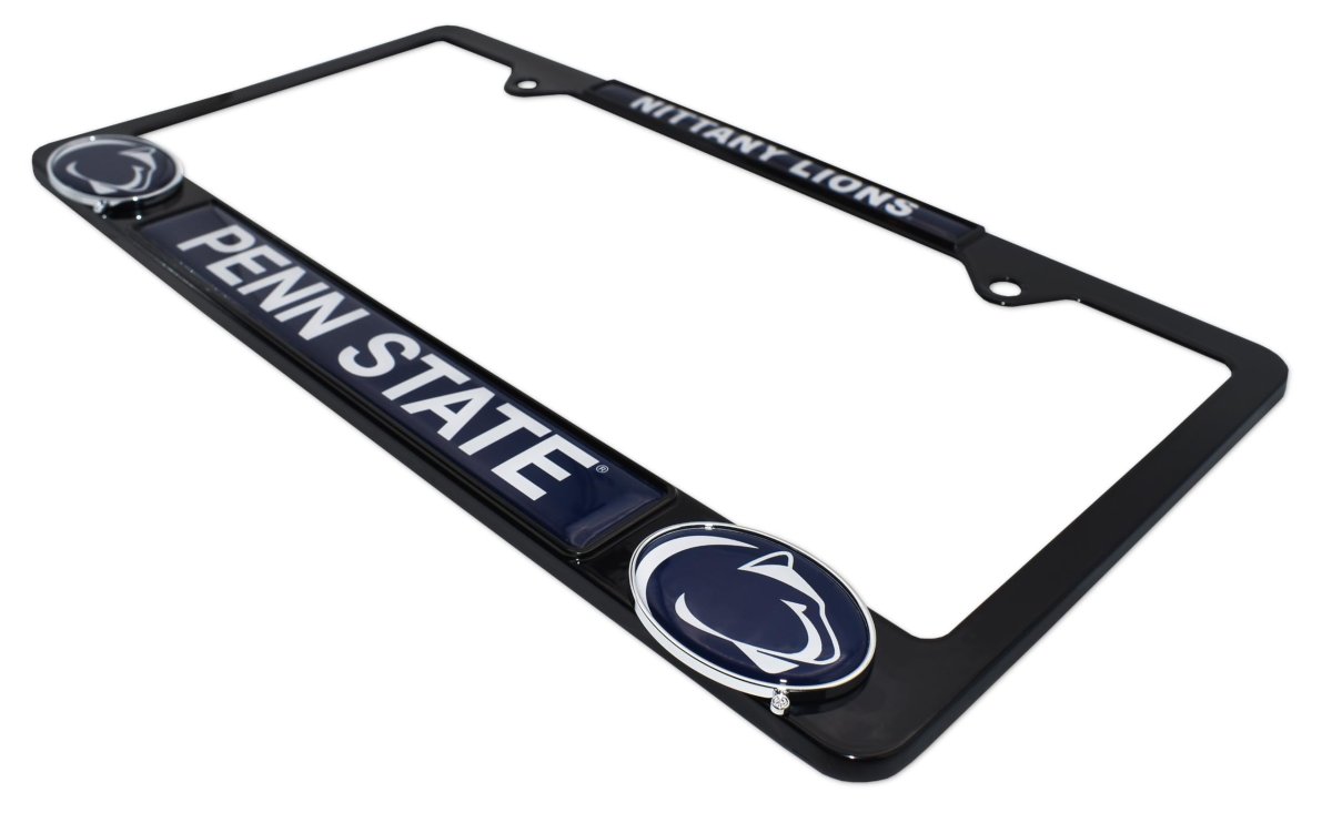 Penn State University Black Metal License Plate Frame With 3d Logos Premium Weather Proof Automotive Car Tag Holder 12 25 In X
