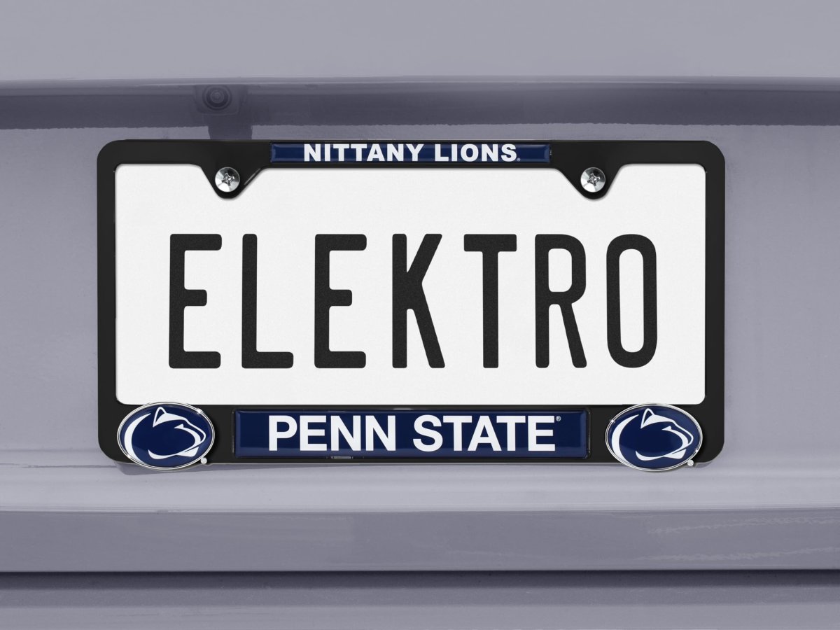 Penn State University Black Metal License Plate Frame With 3d Logos Premium Weather Proof Automotive Car Tag Holder 12 25 In X