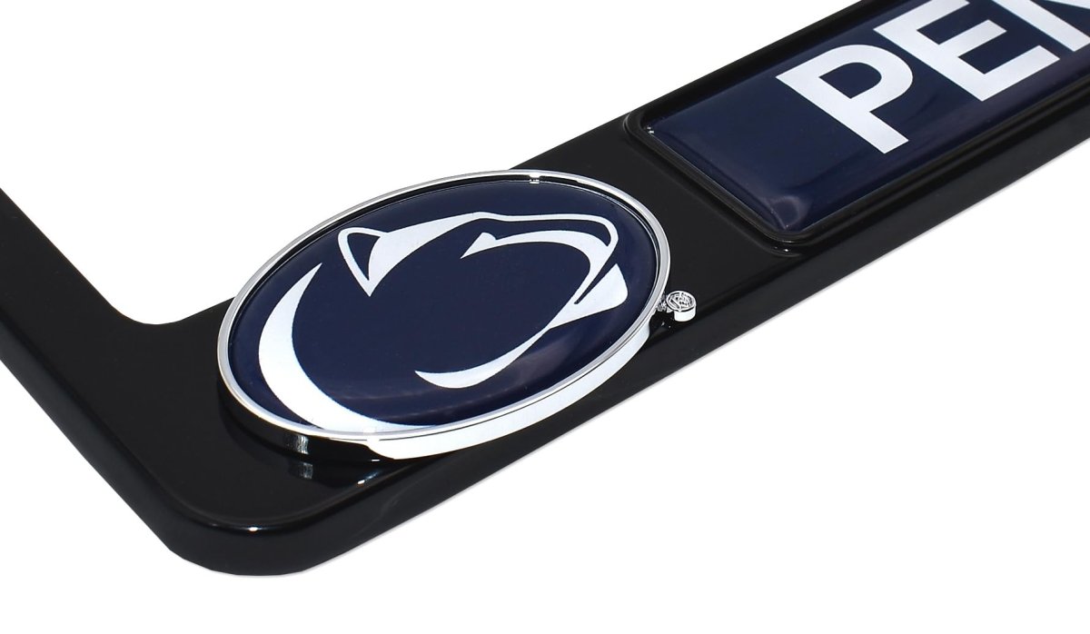 Penn State University Black Metal License Plate Frame With 3d Logos Premium Weather Proof Automotive Car Tag Holder 12 25 In X
