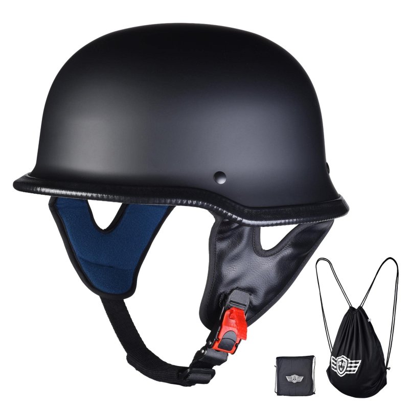 Ahr Motorcycle Helmet German Style Half For Bike Cruiser Scooter Chopper Face Men Women Dot Approved Run-g Matte Black Xs