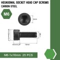 Hex Socket Head Cap Screws M6 1x16 Grade 12 9 Carbon Steel Black Bolts For Machine Equipment Fastening 25 Pieces
