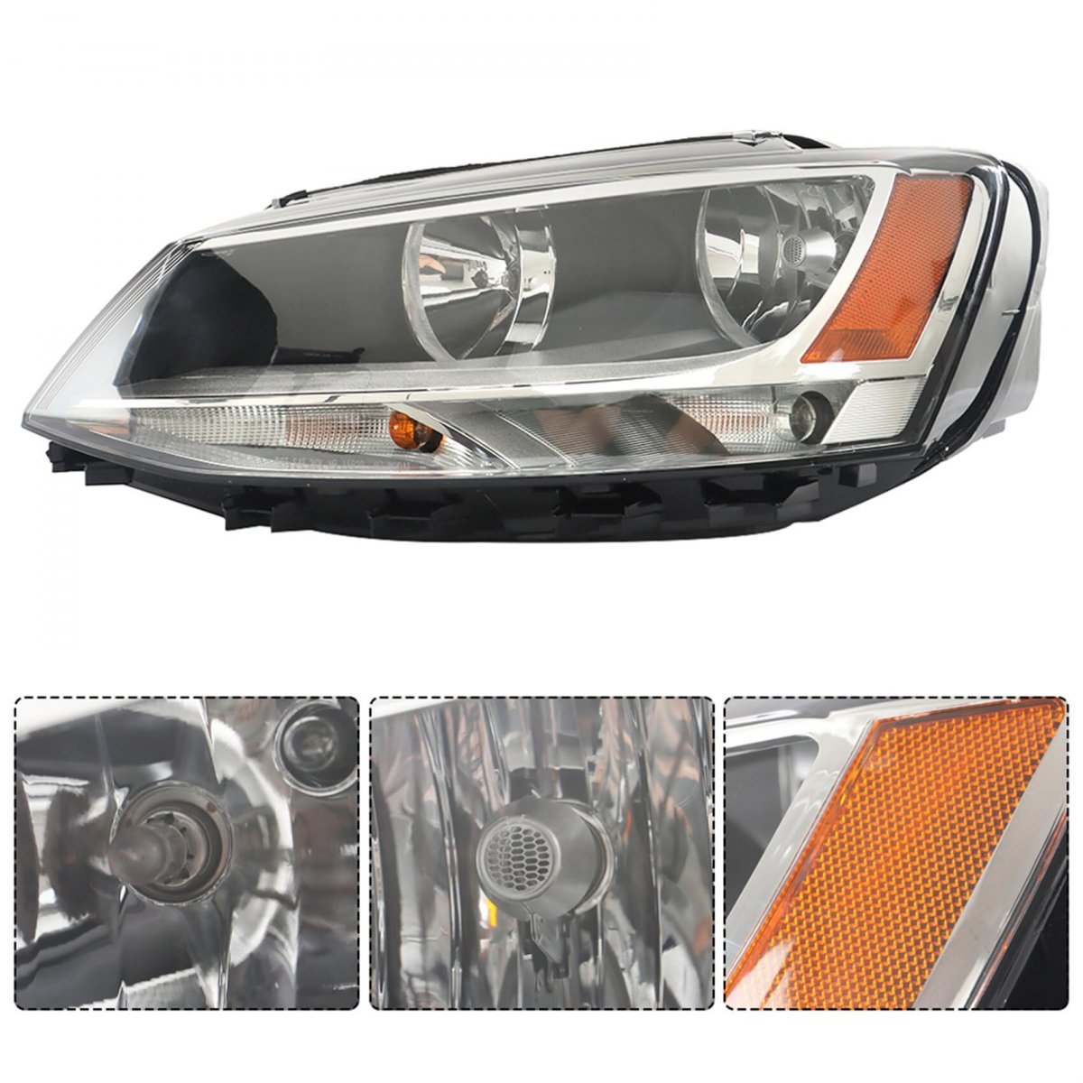 Headlight Assembly Replacement For Jetta 2011 2012 2013 2014 2015 2016 2017 2018 Halogen Model Left Driver Side Clear Lens And
