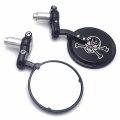 Motorcycle Skull Round Rearview Mirrors 25mm 1 Bar End For Chopper Cafe Racer 