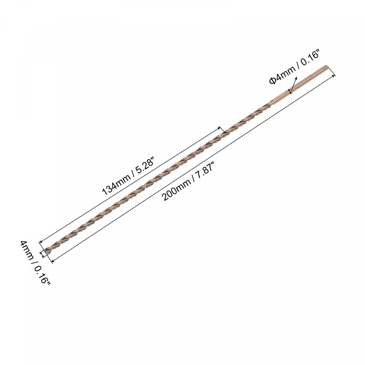 M35 High Speed Steel Parabolic Flute Drill Bit 4mm Drilling Diameter 200mm Length Gold Oxide Cobalt Round Shank