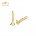 Uxcell Brass Wood Screws 40pcs M3 5 X 20mm Slotted Drive Flat Head Self Tapping Screw Countersunk For Woodworking Furniture
