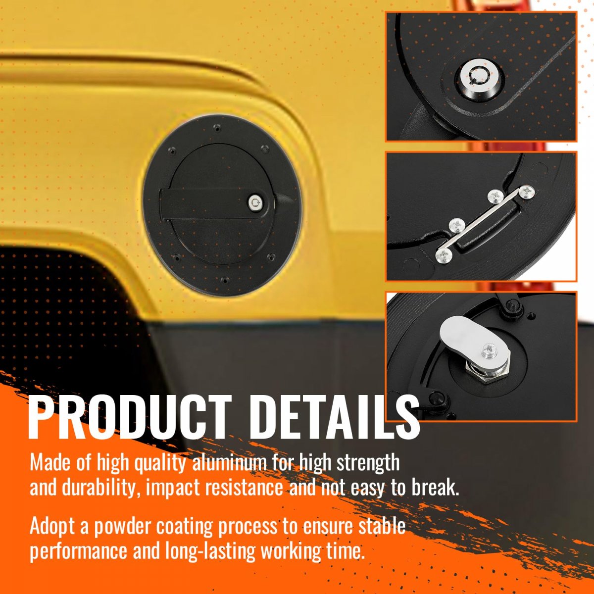 Hecasa Locking Gas Cap Cover For 2003-2010 Hummer H3 H3t Fuel Tank Filler Door With Lock Aluminum Exterior Accessories Textured