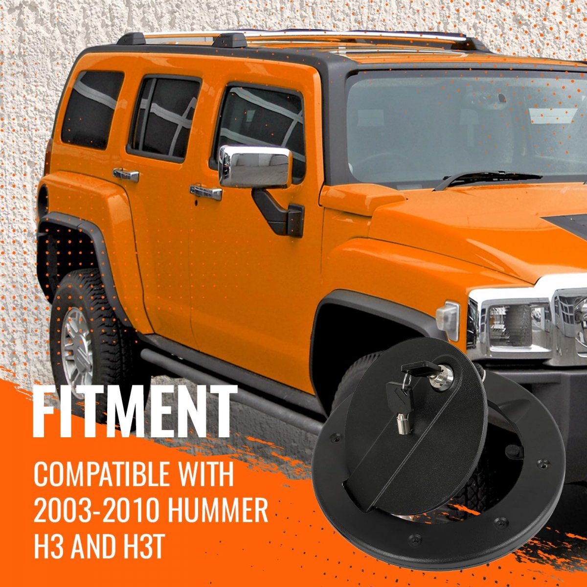 Hecasa Locking Gas Cap Cover For 2003-2010 Hummer H3 H3t Fuel Tank Filler Door With Lock Aluminum Exterior Accessories Textured