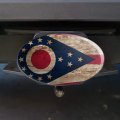 Rustic Distressed Ohio State Flag Oval Tow Trailer Hitch Cover Plug Insert
