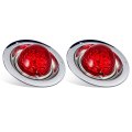 Partsam 2pcs Watermelon Lights Red Led Stop Turn Tail Marker Prismatic Lens With Chrome Base Replacement For Peterbilt 