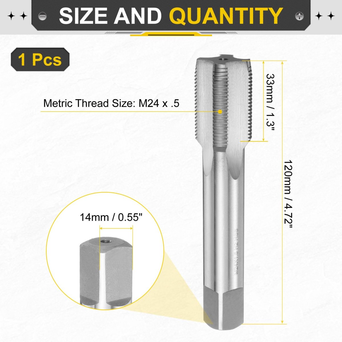 Hand Plug Tap M24 X 5 H2 Metric Thread Style Taps Straight Flute Screw Tapping Threading Tool High Speed Steel Hss6542