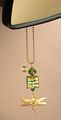Rear View Mirror Car Accessory Ornament Amber And Green Faceted Glass Golden Dragonfly