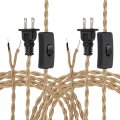 8ft 18 2 Twisted Cloth Covered Lamp Cord Pcs Vintage Fabric Electrical Wire With Switch Button And Plug Stripped Ends Ready For 