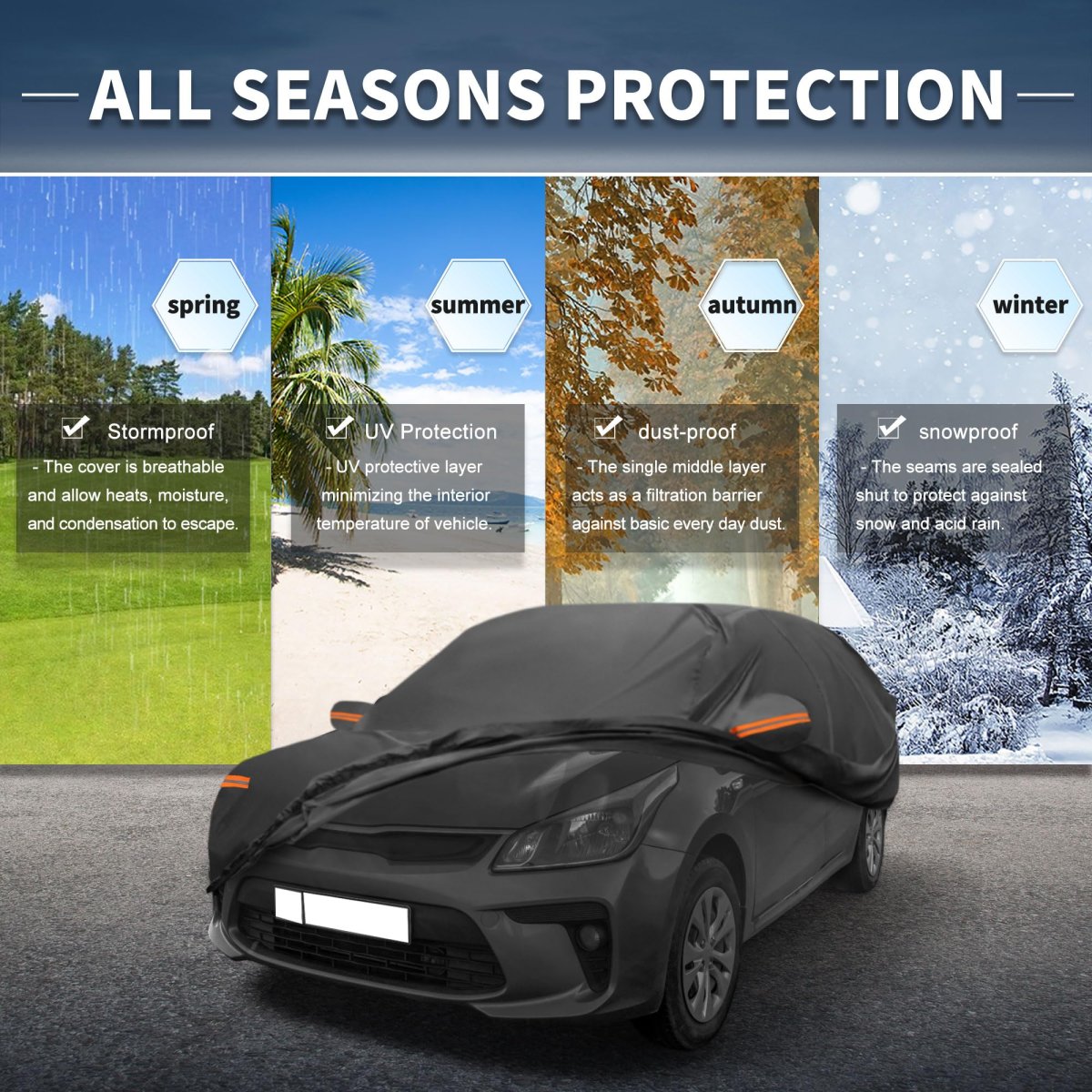 Car Cover Outdoor Waterproof Sun Rain Snow Hail Protection With Left Side Door Zipper Aluminum Film For Kia Rio Sedan