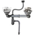 Talea Pp Material Double Sink Flexible Rear Drain Pipe Set With Stainless Steel Strainer Assembly Kit And Overflow Z7008c020